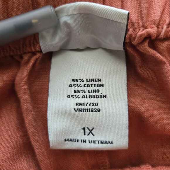 NWT Ava & Viv Linen-Blend Elastic-Waist Shorts. Coral. Pleated Front. Plus 1X - Picture 6 of 7